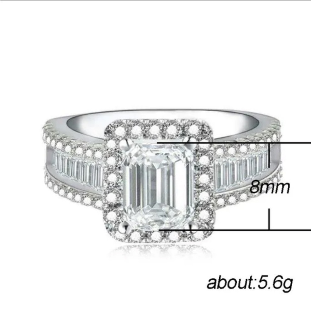 Sterling Silver Baguette Ring Square Cut Zircon - Picture 11 of 11